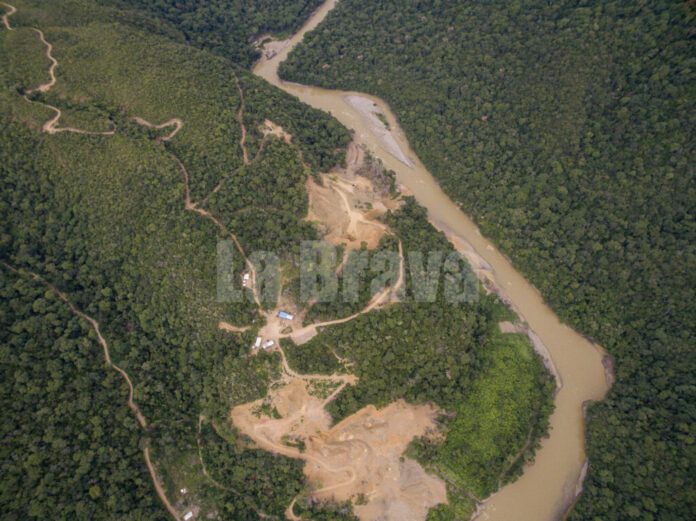 Al menos dos ramales camineros ingresan a los campamentos mineros 3 de Mayo y Mohima, a orillas del río Tuichi. Foto: Mauricio Aguilar.