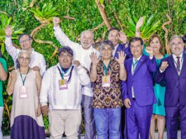Presidentes y representantes de los países amazónicos junto con miembros de organizaciones ambientalistas y pueblos indígenas durante la Cumbre Amazónica que se realizó en Belém do Pará en Brasil. Foto: Gobierno de Brasil.