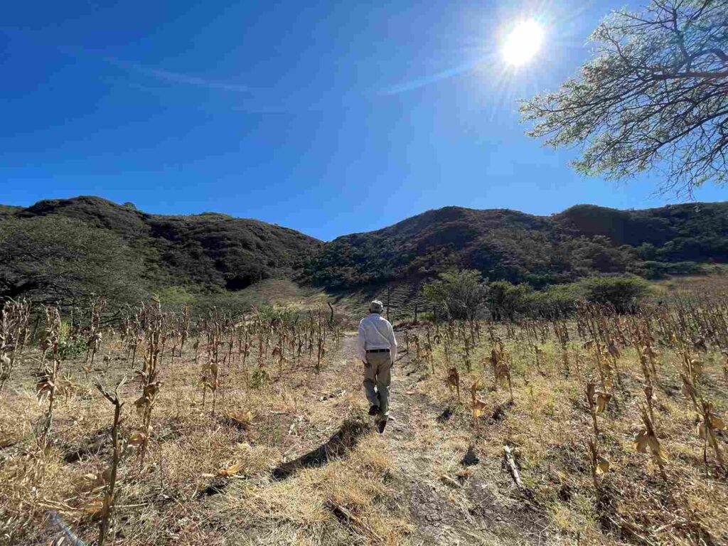 Antonio Díaz recorre este trayecto cada mañana, hacia la laguna que le sirve para el riego y después hasta sus tierras, en la parte alta de la montaña, en Santa Gertrudis. Foto: Alexis Serrano.