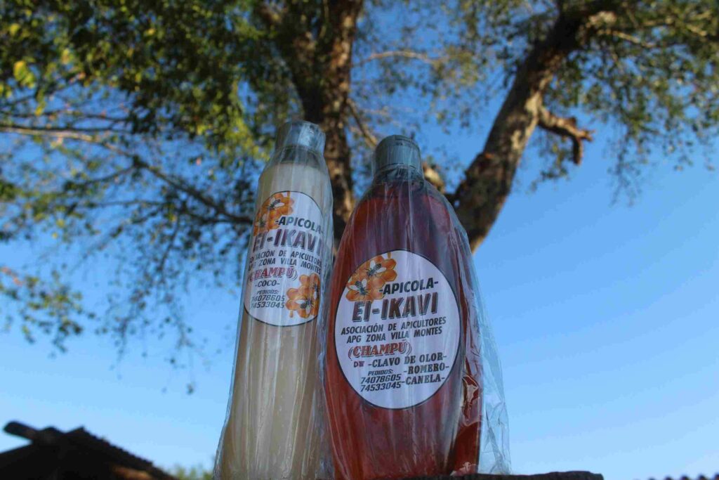 Productos como shampoo, jaboncillos y cremas naturales elaborados con miel por mujeres guaraníes de Tahiguaty.