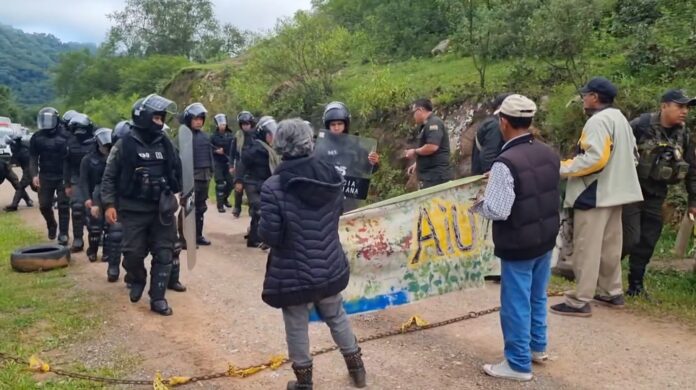 Tariquia Defensores ambientales intentaba detener al contingente policial. Foto captura de pantalla Provinciana TV