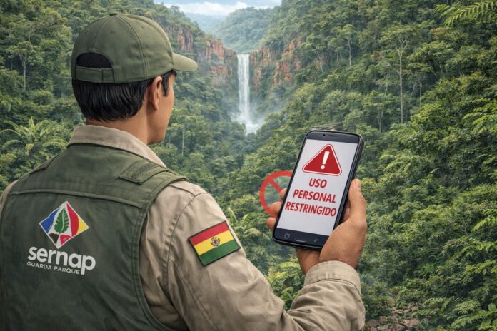GUARDAPARQUES DE BOLIVIA Los guardaparques no podrán difundir información institucional desde sus cuentas personales y deberán utilizar exclusivamente canales oficiales, según el instructivo del SERNAP. Imagen referencial generada con IA.