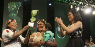 Entrega de un galardón en Premios Verdes, plataforma que reconoce proyectos ambientales y sociales en América Latina.