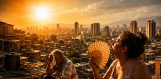 La pobreza, los altos costos de la energía y la falta de áreas verdes aumentan la vulnerabilidad de las ciudades latinoamericanas frente al calor extremo, según un estudio de la Universidad de Oxford. Imagen generada con inteligencia artificial con fines ilustrativos.