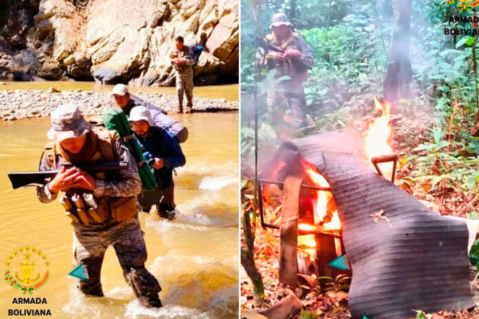 Armada destruye cinco campamentos de minería ilegal en el río Tequeje tras travesía de dos días Fotos: Armada Boliviana.