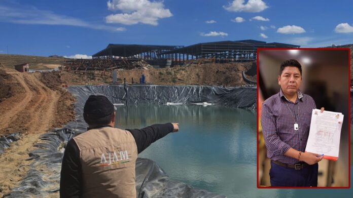 Viacha minería bolivia Piscina de lixiviación de una de las recicladoras de minera en Viacha que fueron clausuradas por la AJAM. En recuadro el alcalde Jenrry Patzi. Foto: AJAM / GAMV