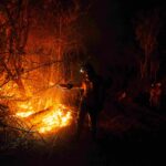 Bomberos combatiendo el fuego durante la temporada de incendios. El paso hacia un manejo integral del fuego exige destinar recursos no solo a la emergencia, sino al monitoreo y la prevención. Foto: Claudia Belaunde